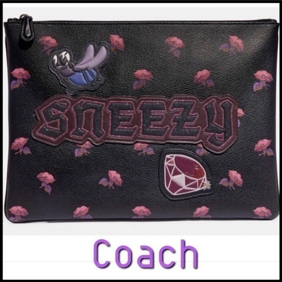 Coach Disney Snow White Pouch black with pinkish colored flowers - Picture 1 of 9